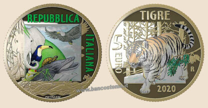 Italia 5 euro  "Tigre" 2020 mondo sostenibile Animali in via di estinzione fdc - immagine 2