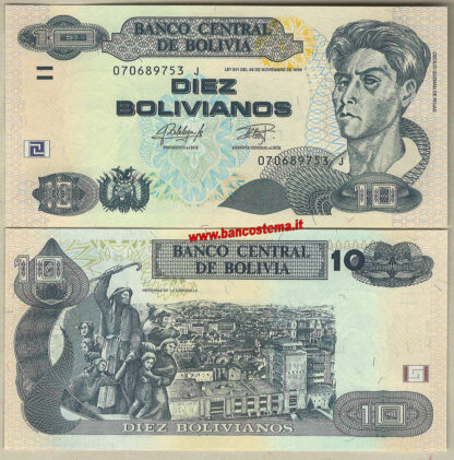 Bolivia P243(1) 10 Bolivianos "J" firma grande (2016) unc