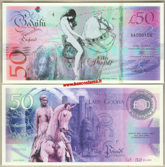 England 50 Pounds Lady Godiva polymer nd 2019 unc