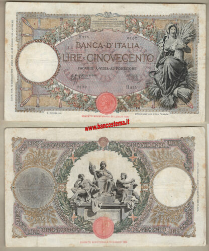 Italia A531 P61 - 500 Lire "Mietitrice" fascio 18/01/1943 bb "R2"