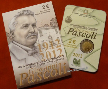 Italia 2 euro "100 anniversario Giovanni Pascoli" commemorativo in folder 2012 fdc