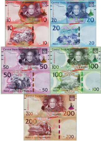 Banconote Lesotho set PW26-PW27-PW28-PW29-PW30-PW31 10-20-50-100-200 Maloti 2021 unc