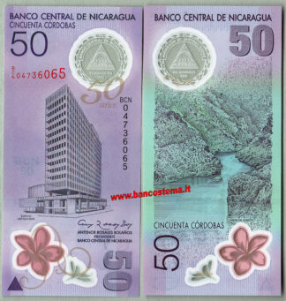 Banconota Nicaragua P207 50 Cordobas commemorativa 2009 polymer  unc