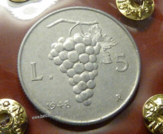 Moneta Italiana 5 lire "Uva" Repubblica Italiana 1948 SPL/FDC FRONTE