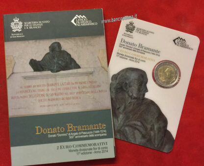San Marino 2 euro 2014 FDC commemorativo Donato Bramante in folder