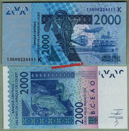 Senegal P716KJ 2.000 Francs 2013 unc W.A.S let.K