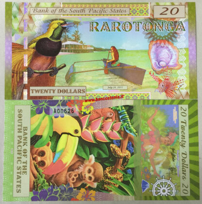 Banconota per collezionisti: Bank of the South Pacific States 20 Dollars "Rarotonga" 2015 unc - polymer