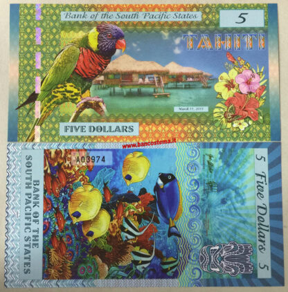 South Pacific States 5 Dollars "Tahiti" 2015 unc polymer