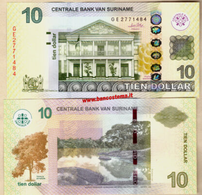 Suriname P163a 10 Dollar 01.09.2010 unc