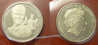 Turks and Caicos Islands 5 Crowns 1999 commemorativa matrimonio principe Edward Bu