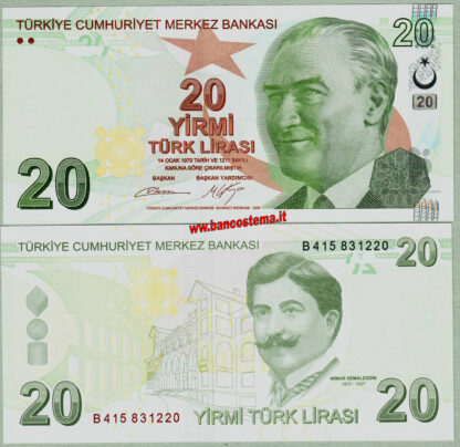 Turkey P224b 20 Lirasi 2012 (2017) unc