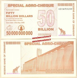 Banconota Zimbabwe P63 50.000.000.000 Dollars 15.05.2008 redemption date 31.12.2008 unc