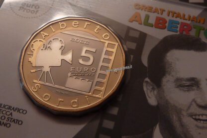 Italia-5-euro-commemorativa-Alberto-Sordi-2022-Proof-coincard-moneta-rear