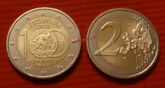 Lussemburgo 2 euro 2024 commemorativo 100º anniversario dell'introduzione del franco lussemburghese con l'immagine del Feierstëppler fdc