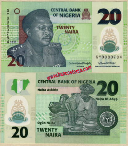 Nigeria P34 20 Naira 2022 unc polymer