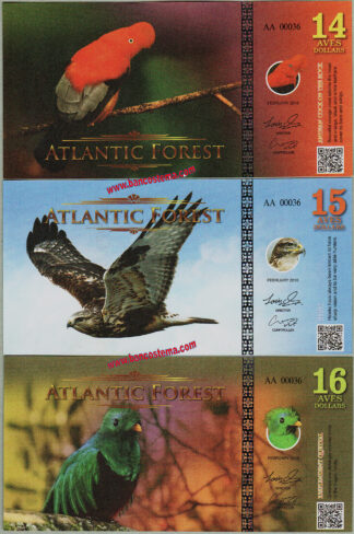 Atlantic Forest 14-15-16 aves dollars set 3 pz. febbraio 2016 paper low nr unc