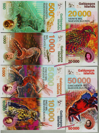 Galapagos Islands set 6 Pz.500 to 50.000 nuevos Sucres april 2021 polymer unc