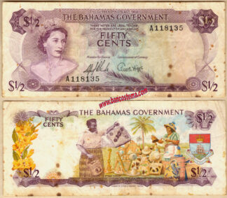 Bahamas P17a 1/2 Dollar L.1965 F