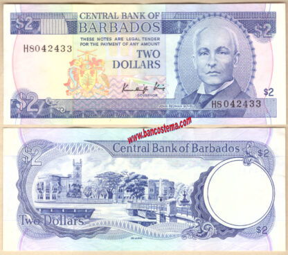 Barbados P36 2 dollars nd 1986 vfef