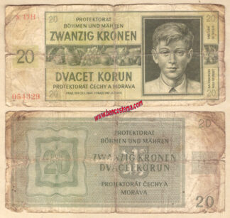 Bohemia e Moravia P9a (3) 20 Korun 24.01.1944 vg