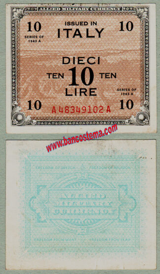 Italia PM19 10 Lire "Am-lire" 1943 aFDS