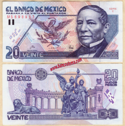 Mexico P100 20 Pesos 10.12.1992 serie T gvf