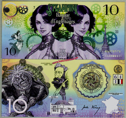 Banconota per collezionisti Steampunk Bank of Gears 10 Francs Polymer 2024 unc