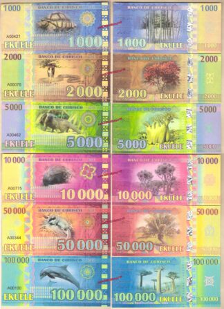 Banco De Corisco 1.000 Ekuele to 100.000 Ekuele set 6 pz 2013 paper unc