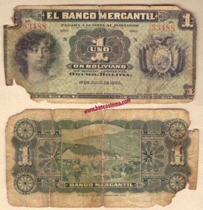 Bolivia PS171a 1 Boliviano 19.07.1906 poor