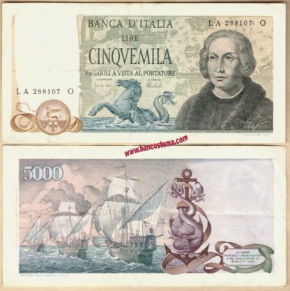 Italia P102b 5.000 Lire "Colombo tre Caravelle" 1973 BB +