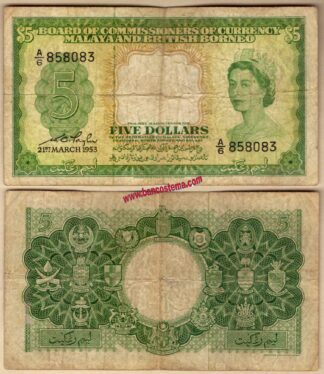 Malaya and British Borneo P2a 5 Dollars 21.03.1953 vf